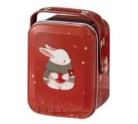 jojofuny Portable Red Tinplate Candy Storage Box with Easter Bunny Pattern, Delicate Small Treat Tin for Packaging Chocolate and Easter Decoration