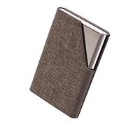 jojofuny Portable Stainless Steel and Leather Business Card Holder Elegant Name Case Organizer Sleek Design for Professionals Easy to Carry Coffee Gold Finish