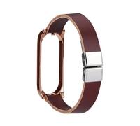 jojofuny Replacement Watch Band Strap Compatible with Smart Fitness Tracker and NFC PU Leather Wristband with Double-button Butterfly Buckle Brown Strap with Rose Gold Case Gift for