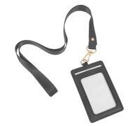 jojofuny Reusable Clear Id Card Sleeve with Black PU Holder and Lanyard Multi Functional Badge Protector for Staff Students Nurses and Office Use Fits Standard Work and Credit Cards