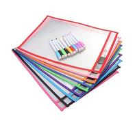 jojofuny Reusable Transparent PVC Sewing Dry Erase Pockets for Office and Teaching Standard Bags with Pens and Pen Caps Multi Use Storage for Worksheets and Forms Clear Both Sides Sleeves