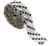 jojofuny Rhinestone Ribbon Trim 1 Meter Roll 5-Row 2cm Wide Black and White Square Crystal Tape with Heat-Activated Adhesive for Decorative Clothes Accessories and DIY Craft Embellishments
