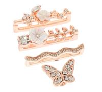 jojofuny Rose Gold Silicone Watch Strap Ring Loops, Butterfly and Flower Crystal Charms Set, Universal Smartwatch Band Decorations and Accessories