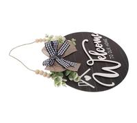 jojofuny Rustic Wooden Christmas Welcome Sign with Elegant Bow and Eucalyptus Round Wreath Door Plaque for Front Porch Indoor Outdoor Xmas Front Door Decor for Home and Business Decorations