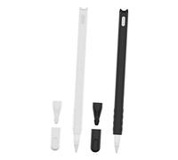 jojofuny Silicone Pencil Case and Cap Set for 2nd Gen Stylus Cartoon Cat Head Design Pig Pattern Cover Protective Sleeve and Pointed Caps Compatible with Black and White