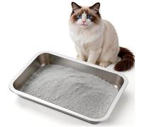jojofuny Stainless Steel Cat Litter Box Open Style Large Opening Design Convenient Metal Cat Toilet Tray for Kitten Suitable for Home and Bedroom Use