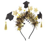 jojofuny Stylish Versatile 5 Pcs Graduation Cap Headpiece Party Headbands Grad Cap Headband with Glitter Tinsel Felt Fabric in Black Gold Star Design for Events Cosplay