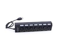 jojofuny USB 2.0 Hub 7 Ports with Individual Switch for Laptop and PC Black USB Adapter Splitter with Data Transfer Support for Computer Accessories