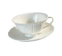 jojofuny Vintage French Style Bone China Ceramic Cup and Saucer for Coffee Tea Milk Embossed Porcelain Mug with Flat Base for Stable Use Hot Beverage Holder and