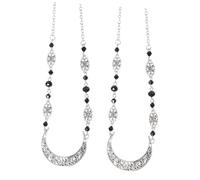 jojofuny Vintage Natural Stone Crystal Headbands 2pcs Set, Hollow Moon Pattern Hair Chains for Wedding Party, Delicate Beaded Forehead Jewelry in Antique Silver with Black Crystals