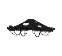 jojofuny Vintage Renaissance Mushroom Hat Victorian Costume Hat, Lightweight Black Fabric and Plastic, Pearl Chain Detail for Carnival and Travel