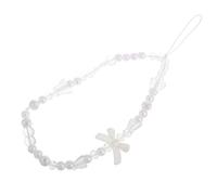 jojofuny White Beaded Mobile Phone Lanyard with Butterfly Charm for Keys and Small Items - Fashionable Chic Pearl Bowknot Phone Strap Pendant for Women Girls, Elegant Feminine Adornment
