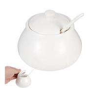 jojofuny White Ceramic Sugar Bowl with Lid and Spoon Porcelain Jar Pot Storage Container Dispenser for Coffee Bar Kitchen Countertop Seasoning Salt Condiment