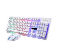 jojofuny Wired Gaming Keyboard and Mouse Set with Luminous Keys and Non-conflict Design, White Plastic Material, 104-key Mechanical Feeling Keyboard and Ergonomic Mouse for Office and Cafe