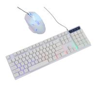 jojofuny Wired USB Keyboard and Mouse Combo Set with Waterproof Design and Suspension Keycap Feeling, 1200 Dpi Optical Mouse for Game and Office Use, White Abs Material, Practical