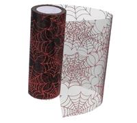 jojofuny Yards Halloween Spider Web Ribbons in Black and Red Organza Fabric Soft Mesh for DIY Crafts Spooky Halloween Decorations and Haunted Party Accents
