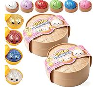 JOJOHOMY Dumpling Squishies, Glitter Dumpling Toy, Colorful Dumplings Stress Relife Toy, Stuffers with Food Steamer Desk Toys (2 Pack Random)