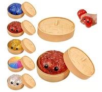 JOJOHOMY Dumpling Squishies, Glitter Dumpling Toy, Colorful Dumplings Stress Relife Toy, Stuffers with Food Steamer Desk Toys (Red)