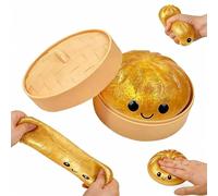 JOJOHOMY Dumpling Squishies, Glitter Dumpling With Box, Colorful Dumplings Stress Relife Toy, Stuffers with Food Steamer Desk Toys (1 Pack-Gold)