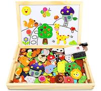 Jojoin Wooden Magnetic Puzzle - 110 PCS Magnetic Puzzle Board, Animal Pattern Games Double Sided Jigsaw, Educational Drawing Easel Blackboard Wood Toys for Boys Girls Kids Toddler 3+ Year Olds