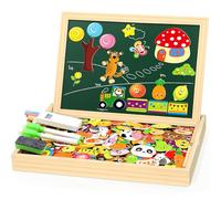 Jojoin 130 PCS Wooden Magnetic Puzzle - New Magnetic Puzzle Board - Cute Animal Fruit Pattern Games Double Sided Jigsaw - Montessori Educational Toys Gift for 3 4 5 Year Old Boys Girls