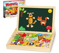 Jojoin 130 PCS Wooden Magnetic Puzzle - New Magnetic Puzzle Board - Cute Animal Fruit Pattern Games Double Sided Jigsaw - Montessori Educational Toys Easter Gift for 3 4 5 Year Old Boys Girls