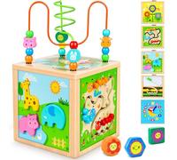 Jojoin Wooden Activity Cube - Montessori Toy for 1-3 Year Old Boys Girls With Bead Maze, Shape Sorter, Abacus - Sensory 1st Birthday Gift, HW00713