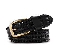 JOJOJ Men Genuine Leather Braided Belts Quality Vintage Belts For Men Gold Pin Buckle Casual Mens Belt For Jeans(40in/100cm,Black)