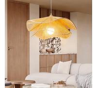 JOJOM Boho Rattan Chandelier Nordic Pendant Lamp Hand Woven Pendant Light Creativity Farmhouse Style Beige White for Kitchen Bedroom Dining Room Living Room Hallway Foyer(A,50cm)