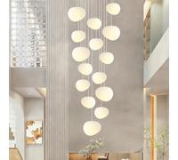 JOJOM Modern Staircase Chandelier Cream Aesthetic Simple Long Hanging Lights Creativity Pebble LED Chandelier White Applicable to The Villa Stairwells and Living Room(A12)