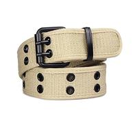 Jojomino Woven Belt Canvas Men's Belt Double Pin Buckle Waistband for Men Male Canvas Belts, Beige
