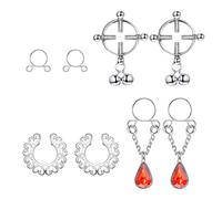 Jojomis Crystal Dangle authentic Nipple Rings 4 Pair Set | sparkling accents, stainless steel loops, romantic look