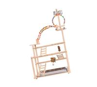 jojomis Parrot Playground Wooden Perch Stand with Feeder Cups Bird Gym Playstand for Cockatiel Budgerigar Finch
