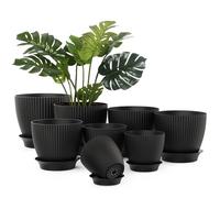 JOJOSEE 8 Pack Plant Pots Indoor, Flower Pot with Drainage Holes and Tray, Plastic Planter for House (Black, 8 Pack)