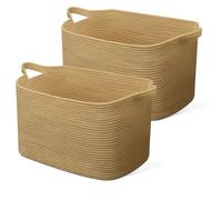 JOJOSEE Large Storage Basket, Blanket for Clothes Bedding, Woven Storage Baskets, Toy Storage for Kids, Rope Basket for Living Room, Nursery, Bedroom 55x38x30 cm (Brown, 2 Pack)