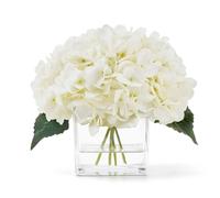 JOJOWOO Faux Hydrangea Flowers in Vase, Small Silk Flowers in Vase with Fake Water for Home Decor Wedding Table (Cream)