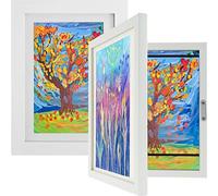 Jokapy 2Pcs Kids Art Frame Front Opening A4 Kids Artwork Display Frame with Fixed Strap, Childrens Artwork Display Picture Kids Art Frame Photo Frame Wooden Frame for 150 Pictures (White)