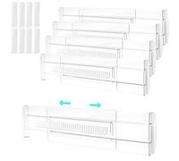 Jokapy 4 Pack Drawer Dividers, Adjustable Drawer Organiser 3.1" High, Expandable from 11.3-19.6", Clear Expandable Drawer Organisers for Kitchen Utensils Bedroom Office Desk Dresser Cosmetic Clothing