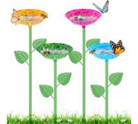 Jokapy 4 Pcs Bee Watering Station Colorful Metal Flower Shape Bee Bath Water Feeder with Stake Decorative Garden Butterfly Bird Bath for Outdoor Garden Yard