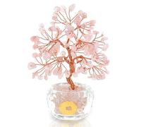 Jokapy Crystal Tree of Life Rose Quartz Crystal Tree Handmade Gemstone Money Trees Good Luck Gifts for Women Men Birthday Christmas Healing Crystals Ornament for Home Office Room (Pink)