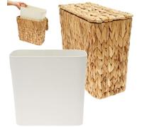 Jokapy Wicker Waste Paper Bin Trash Can with Lid & Removable Inner Bucket | Handwoven Wicker Waste Basket Water Hyacinth Rattan Garbage Bin with Plastic Liner for Small Space Bedroom Toilet Boho Decor