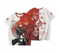 JOKBEN Genshin Impact T-Shirt Diluc Shirt Anime Roles Short Sleeve Tee Tops,X Large