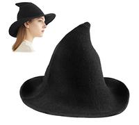 JOKBEN Witches Hats, Halloween Witch Hats for Women, Knitted Wool Wizard Hat for Adult, Black Pointed Wizard Hat Costume Accessory for Halloween Cosplay Party Decoration, M
