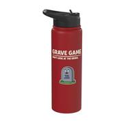 Joke Pun Funny Halloween Grave Game Dont Look at the Grave Stainless Steel Insulated Water Bottle