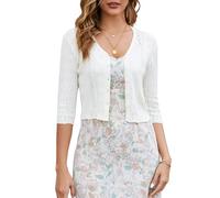 JOKELAMB Women's Bolero Shrug 3/4 Sleeve Cropped Cardigan Knit Sweaters Open Front Casual Elegant Jacket for Dresses, White-035, M