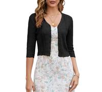JOKELAMB Women's Bolero Shrug 3/4 Sleeve Cropped Cardigan Knit Sweaters Open Front Casual Elegant Jacket for Dresses, Black-035, L