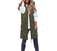 JokeLomple 2024 Fleece Gilet Ladies - Thermal Vests Puffer Long Zip Pockets Gilet Ladies Sleeveless Bodywarmer With Removable Hood Puffer Long Body-Warmer Coat for Light Rain, Autumn, Winter