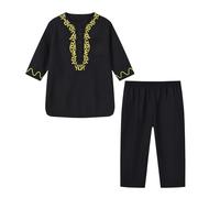 JokeLomple Boys Long Sleeve Robe Suit Muslim Ational Costume Teenage Embroidered Robe Suit Arab Children's Wear Out Wear/A Black