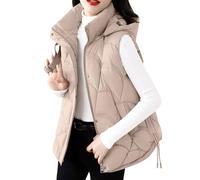 JokeLomple Ladies Sleeveless Vest - Packable Puffer Gilet Lightweight Quilted Gilets Ladies Sleeveless Bodywarmer With Removable Hood Puffer Long Body-Warmer Coat Parka Outwear Womens