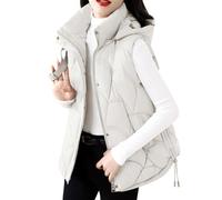 JokeLomple Ladies Sleeveless Vest - Packable Puffer Gilet Lightweight Quilted Gilets Ladies Sleeveless Bodywarmer With Removable Hood Puffer Long Body-Warmer Coat Parka Outwear Womens
